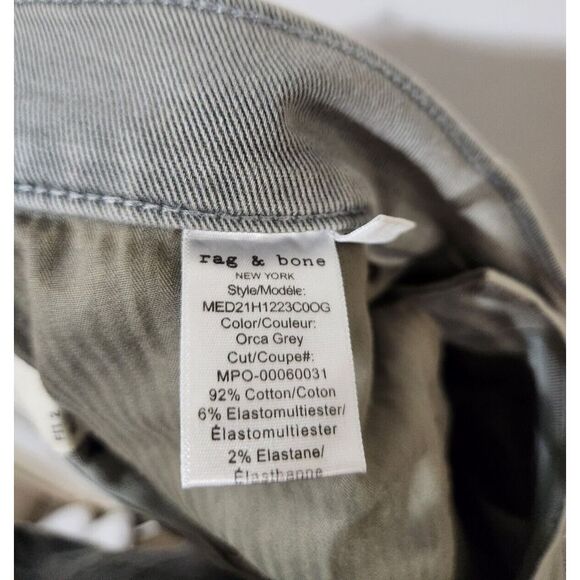 Rag & Bone Jeans Mens 30x32 Fit 2 Slim Straight Stretch Orca Gray Denim USA MADE - Picture 7 of 8